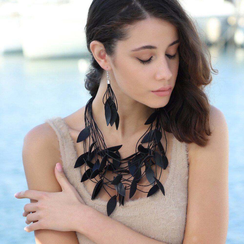 Handmade Leather Leaf Design Necklace